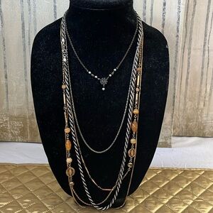 Multi Layer Chain Circle Pendant Necklace Gold Tone Layered Strand